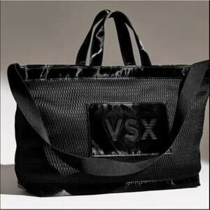 Victoria's Secret Sport Black High Gloss Liquid Shine Mesh Tote Bag / Gym Bag